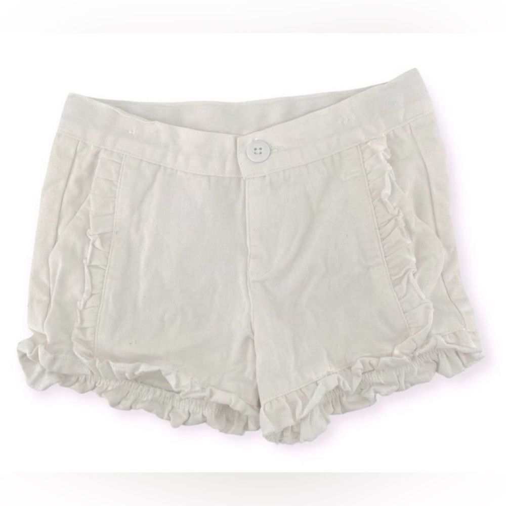 Ruffle Butts Girls White Cotton Ruffle Hem Shorts Size 6 Button Zip Closure